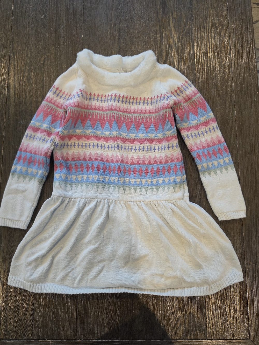 Gymboree Cream Knit Dress with Pink & Blue Fair Isle